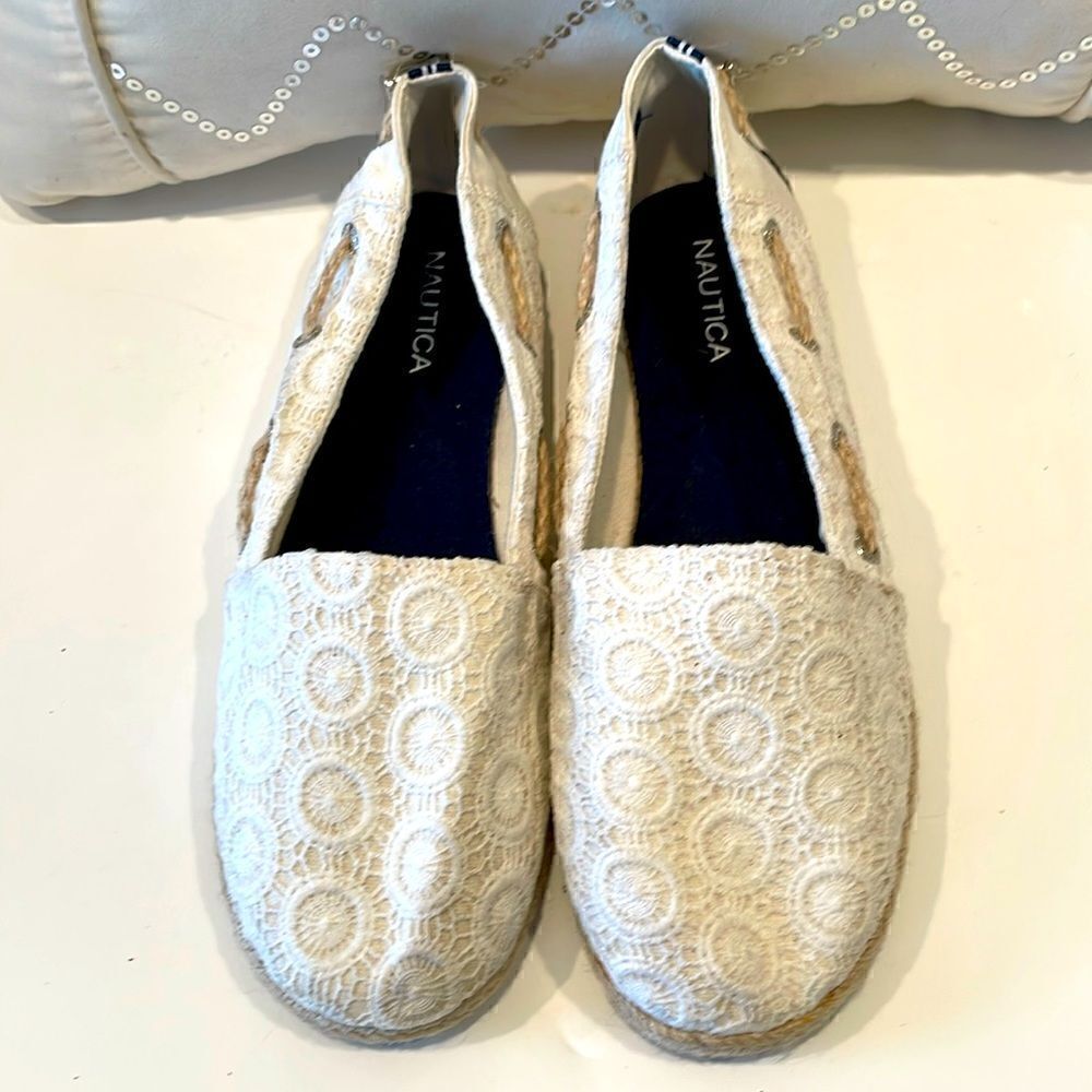 Nautica Rudder 2 Anchor Espadrille Slip-on White Lace Shoes Women's 9